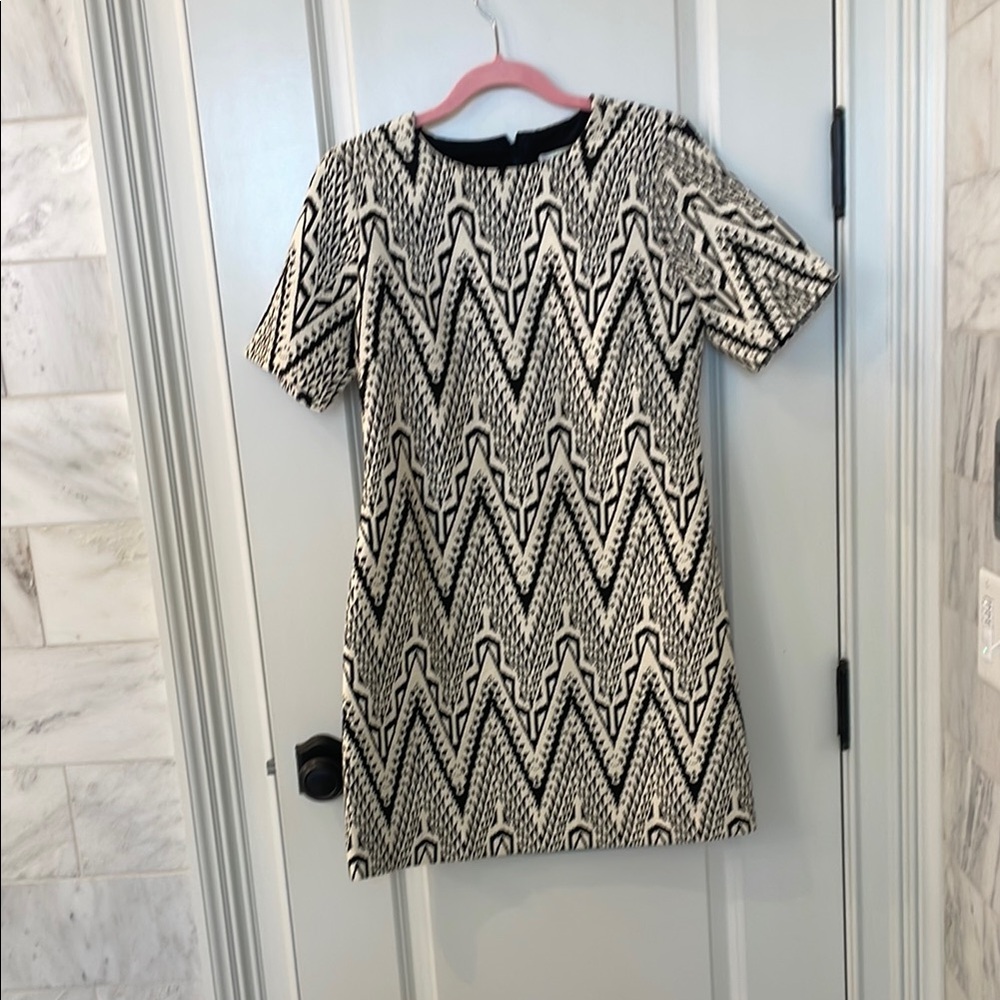 JADE Melody Tan Chic Black and White Geometric Dress